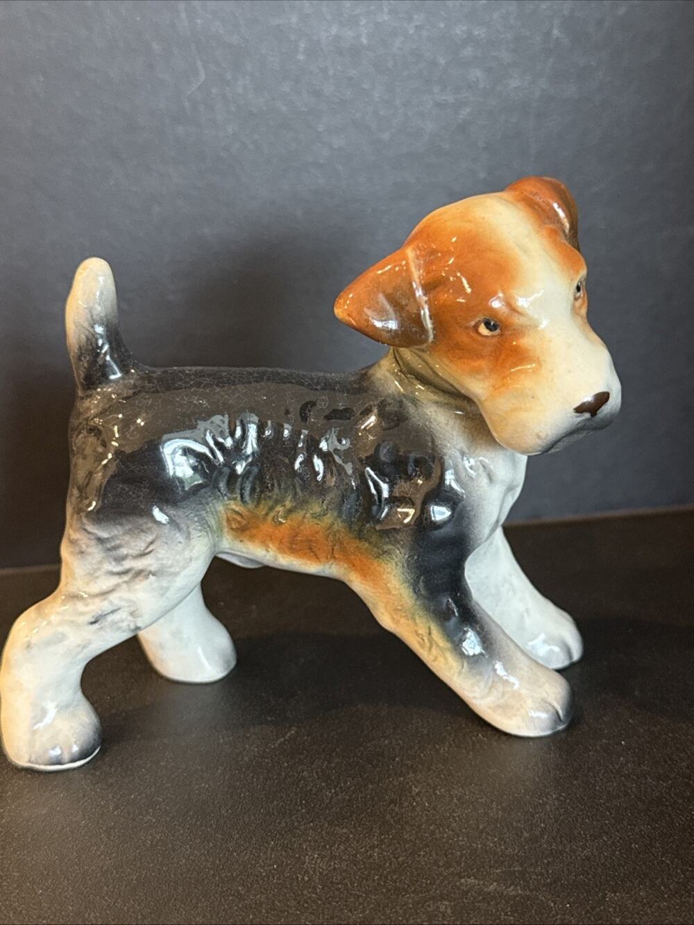 Vintage Japan Wire Fox Terrier Dog Figurine Hand Painted Ceramic 4.5” Terrier